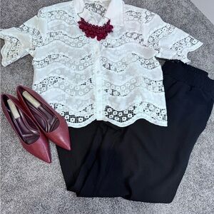 Ultra Pink   Floral Lace Overlay Top White